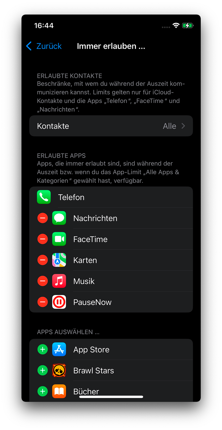 Immer erlaubte Apps