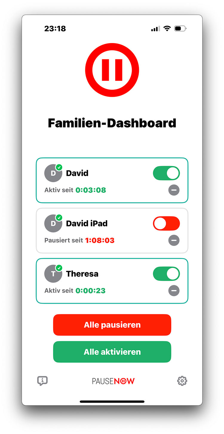 Dashboard mit mehreren Kinderkarten