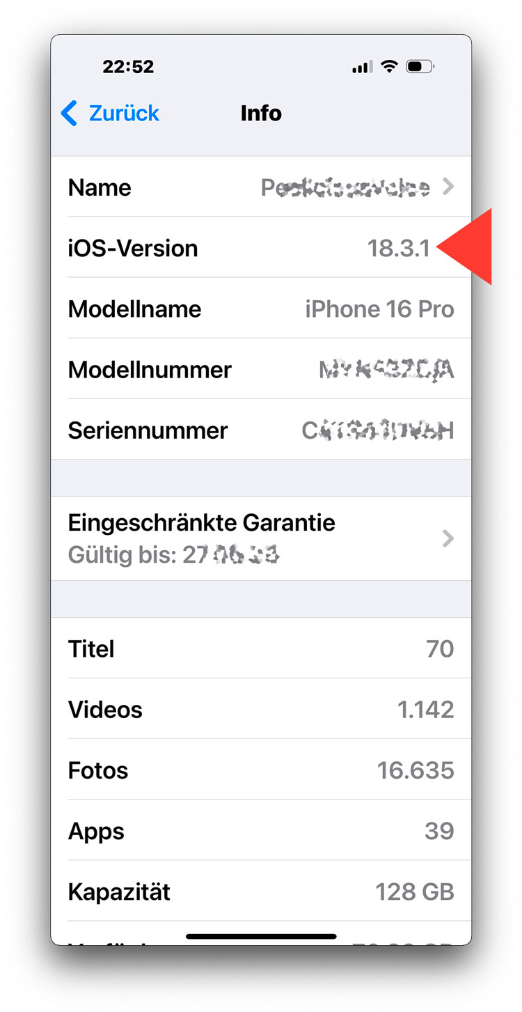 iOS-Version pr&uuml;fen