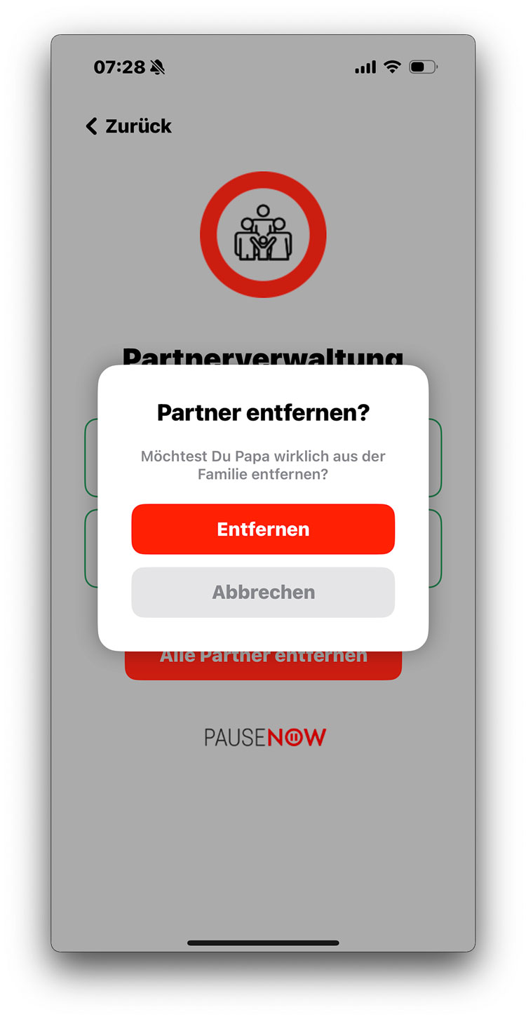 Dialog zum Entfernen eines Partners