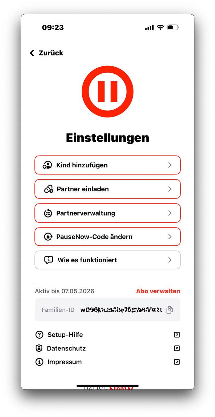 Einstellungs-Screen mit allen Men&uuml;-Symbolen